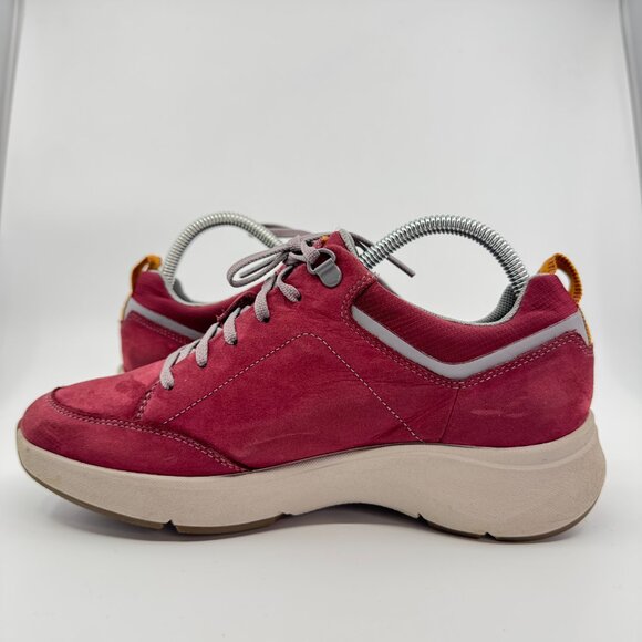 Clarks Shoes Womens 8.5 Wine Suede Wave 2.0 Lace Waterproof Walking Wavewalk Low - Picture 7 of 9